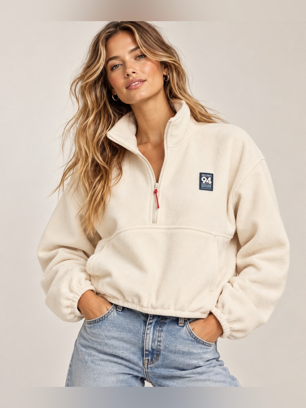 Old Navy ’94 Reissue Fleece Quarter Zip Pullover Cream Ivory S